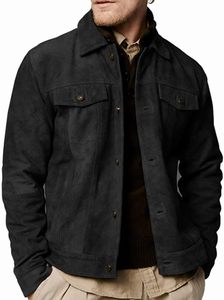 Chaqueta de cuero de ante de camionero Premium para hombre, chaquetas de cuero de piel de cordero genuina para hombre, chaquetas con Cuello de camisa para hombre - Product Image 3