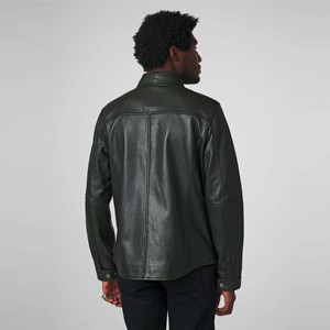 Veste en cuir vintage noire pour homme avec boutons-Manteau en cuir classique boutonné pour un look rétro intemporel, parfait pour décontracté - Product Image 3