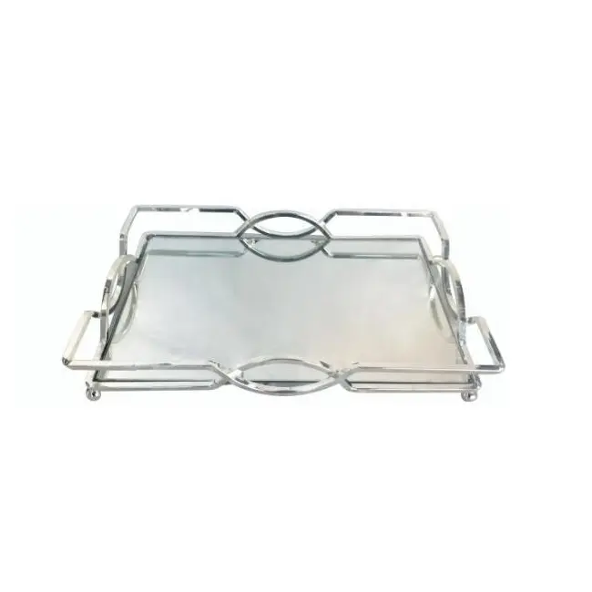 Hot sale Home Decorative metal platters Square Aluminium cosmetic storage serving trays stand Silver mirror tray gold