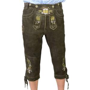 Lederhosen หนังบาวาเรียแท้สำหรับผู้ชายปักสีเข้มตรงขาตรงเอวยาวถึงเข่ามีกระดุมสำหรับ - Product Image 1