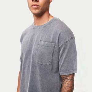 Camiseta lavada ácida de alta calidad con logotipo personalizado para hombre, Camiseta de algodón liso vintage Styli con estampado gráfico de gran tamaño, camiseta de manga vuelta - Product Image 1