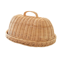 Ensemble de paniers à nourriture en rotin tressé écologiques - Plateau de service décoratif en osier avec couvercle pour le pain, les pâtisseries, les fruits