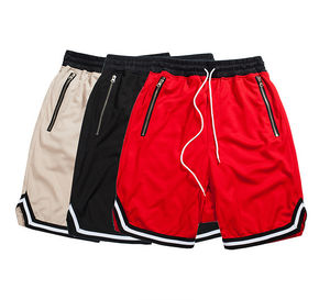 Venta caliente High Street Pantalones cortos de malla sólida Transpirable Cintura elástica Parches bordados Color personalizado Logotipo personalizado Unisex 100% - Product Image 4