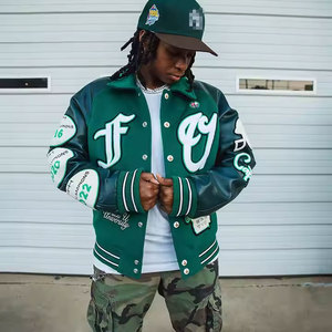 แจ็กเก็ตบอมเบอร์ทีมมหาวิทยาลัยแจ็กเก็ตเบสบอลสไตล์ไฮสตรีทแฟชั่นมีกระดุม - Product Image 1
