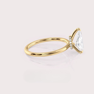 IGI Certified Pear Shape Lab Diamond Bridel <b>Ring</b> with Round Side Diamonds In 14K Solid White / Yellow / Rose Gold - Product Image 2