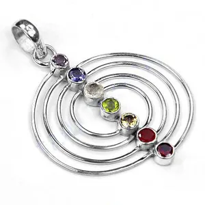 "925 Sterling <b>Silver</b> Chakra Gemstone Pendant Necklace-Bohemian Gold Plated Religious <b>Charm</b> Jewelry" - Product Image 3