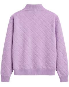 Manufacturer Customized <b>Mens</b> Quarter Zip Quilted Knit Sweater Lavender Solid Diamond Texture High Neck Warm Winter Pullover OEM - Product Image 2