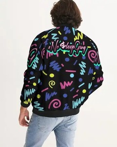 Blouson d'aviateur High Street à col montant d'hiver en toile gaufrée pour hommes avec logo OEM Letterman en satin unisexe - Product Image 6