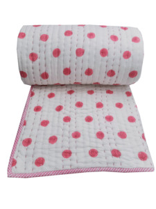 Top Handmade Cotton Bedspread <b>Set</b> Polka Dot Print Kantha Quilt Light Weighted Queen Size Throw <b>Bedding</b> - Product Image 3