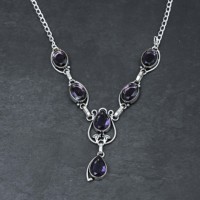 Collier de luxe pour femme en argent sterling avec améthyste synthétique et perle de culture d'eau douce en forme de poire 10x14mm, pierre bleue, 18 pouces, certifié IGI