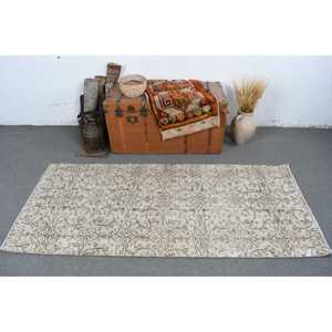 พรมตุรกีลายตารางสีขาวน้ำตาล ขนาด 3x6.6 ฟุต สไตล์วินเทจ - Product Image 2