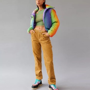 Venta al por mayor de chaqueta de invierno gruesa profesional de las mujeres de color del arco iris personalizado impreso Stand Bubble Puffer Golden Zip-up largo recubierto - Product Image 6
