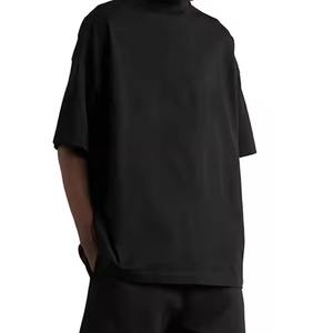 T-shirts personnalisés pour hommes coton Streetwear surdimensionné côtes col rond en détresse broderie Patch goutte épaule t-shirt vierge - Product Image 4