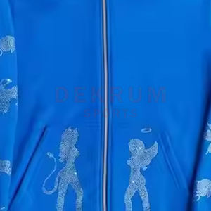 Tissu respirant pull Style hommes strass à capuche poche Style fait haute vente strass à capuche - Product Image 6