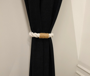 Corbata de cortina de algodón blanco, corbata de cortina hecha a mano con decoración de yute y cierre Reef Twisted Rope Curtain Tiebacks Embrace Ties - Product Image 1