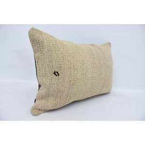 <b>Beige</b> Wool Pillow 16x24 Inch Vintage Floral & Leaf Embroidered <b>Cushion</b> Woven Kantha Square Pattern for Outdoor & Home Sofas - Product Image 3