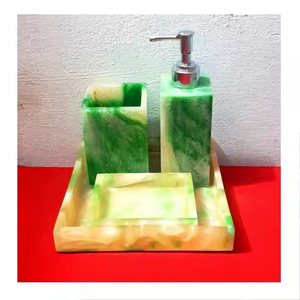 Elegante juego de baño de resina, accesorios de tocador Premium, jabonera, soporte para cepillo de dientes, vaso, bandeja, elementos esenciales modernos elegantes - Product Image 5