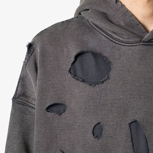 Wholesale <b>Vintage</b> Distress Solid 100% Cotton Heavyweight Plus Size Men's French Terry Customized Hoodie <b>Sweatshirts</b> - Product Image 6