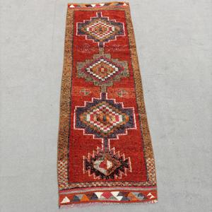 Vintage Rug, <b>Runner</b> 2.7x8.2 ft Turkish Rug, <b>Red</b> Orange Ombr Wool Rug - Product Image 1