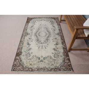 3.7x6.5 ft Turkish Vintage Rug, Area Rug, <b>Brown</b> <b>Wool</b> Rug - Product Image 3