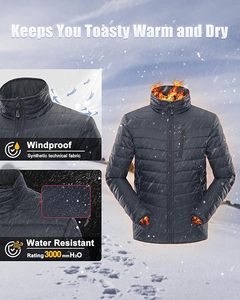 Men's 2025 Casual Puffer <b>Jacket</b> <b>Lightweight</b> <b>Packable</b> Winter Coat Zipper Breathable <b>Waterproof</b> Cotton Solid Front Outer Wear - Product Image 4