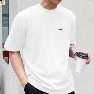 เสื้อยืดโอเวอร์ไซส์สำหรับผู้ชายเสื้อยืดสีขาวล้วนแบบสะพายไหล่สีดำล้วน - Product Image 3