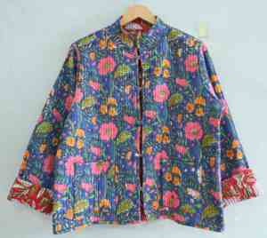 Chaqueta de algodón acolchada estilo bohemio para mujer con estampado de bloques diseño Kantha Reversible para primavera o invierno gran regalo para ella - Product Image 2