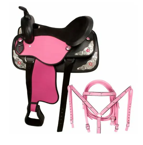 2024 Best selling western endurance trail leather horse riding saddles pink and black color