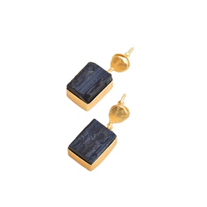 Wholesale Brass Statement <b>Earrings</b> Drop Raw Natural Stone Design 18K Gold Plated Finish Fashion Forward Style Ready to Ship - Product Image 2