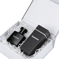 Boîte à parfum de luxe haut de gamme en forme de livre, en carton, matériaux recyclés, fermeture magnétique, doublure en éponge, personnalisable, portable, gaufrage
