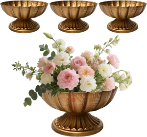 Bol à fleurs en aluminium brut, or, centre de table, arrangements floraux, bol léger - Product Image 3