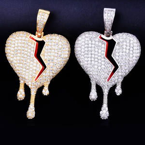 Trendy 18k Gold and .925 Silver Driping Broken Heart Pendentif Collier Hip Hop Style Moissanite Charms & Pendentifs - Product Image 5