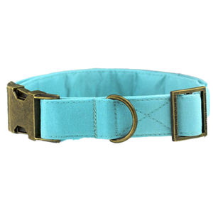 Collier de chien de luxe fait à la main personnalisé écologique léger en coton bleu solide pour petits chiens de taille moyenne - Product Image 5