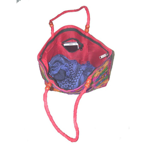 Estilo bohemio audaz para bolso de mano bordado floral Rosa Gran capacidad Cierre de cremallera portátil Algodón Diseño de compras artísticas - Product Image 4