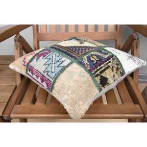 Luxury 16x16 Inch Beige Kilim Patchwork Wool Pillow Vintage <b>Fluffy</b> Woven Throw Pillow for <b>Bedding</b> Sofa Portable Rustic Feature - Product Image 4