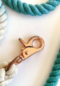 Rope <b>Dog</b> Lead / <b>Leash</b> / Rose Gold Clip Braided Fibre / Cotton / Emerald Green White Cream/ Handmade / Natural dye - Product Image 4