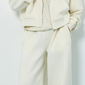 Prix d'usine – Ensemble de survêtement décontracté deux pièces pour femme 2026 / Vente en gros – Haut zippé couleur unie et pantalon taille élastique - Product Image 3