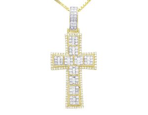 Moissanite Diamant Plaqué Or Jaune Style Unique Religieux Hip Hop Entièrement Glacé Croix Pendentif - Product Image 1
