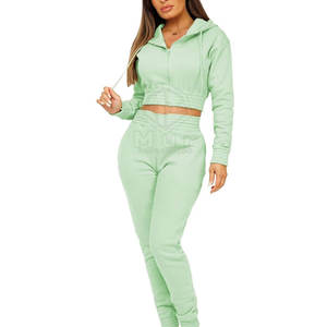 Ladies Plus Size Tracksuit Hot Selling Women's Solid <b>Crop</b> <b>Top</b> Track Suits <b>Set</b> Custom Size with Low MOQ Solid Pattern for Winter - Product Image 3