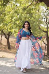 Nouvelle variété de beaux vêtements ethniques attrayants fausse Georgette Lehenga Choli & Koti avec Crush plissage imprimé travail à vendre - Product Image 2