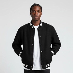 Chaqueta Varsity Personalizada para Hombre, con Capucha y Cuello Camisero, de Lona Impermeable, 100% Lana, Estilo Casual de Invierno - Product Image 6