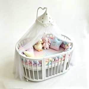 customized Baby Oval <b>Crib</b> With <b>Canopy</b> Soft Plush Bedding Set Pastel Colors Unisex 0-24 Months - Product Image 6