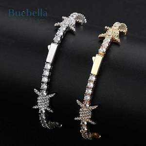 Gran oferta, 4mm, 18K, chapado en oro blanco, Plata de Ley 925, moissanita, diamante, espinas heladas, pulsera de tenis para hombres - Product Image 3