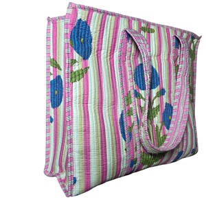 Handmade Women's Shoulder Tote <b>Bag</b> Handblock Printed Cotton Quilt with <b>Zip</b> 100% Cotton - Product Image 2