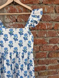 Vestido indio de algodón con estampado de bloque de mano Vestido largo de algodón 100% con túnicas de cuello cuadrado con bordado floral - Product Image 5