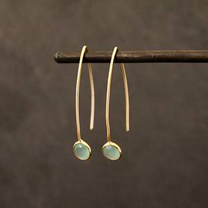 Pendientes hechos a mano de Plata de Ley 925 chapados en oro de 14 quilates, aros de piedras preciosas de Calcedonia acuática, joyería de boda - Product Image 1