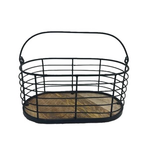 Fresh Selling Set Of 2 Metal <b>Wire</b> <b>Storage</b> <b>Basket</b> With Wooden Base Inside Customized Size Shape Colour Uses In Home Kitchen - Product Image 2