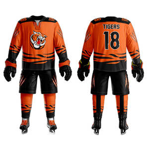 <b>Flame</b> Digital Sublimation Ice Hockey Uniform Pro Laced Collar Baggy Long Sleeves Ice Hockey Jersey Uniform From COSH Sportswear - Product Image 3