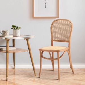 Chaise de salle à manger en bois Lisca avec rotin naturel tissé et finition naturelle pour usage intérieur extérieur restaurant café et événement - Product Image 2