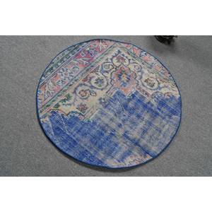Tapis Vintage Turc Classique Bleu 3,4 pieds en Laine Patchwork Plat Tissage Design pour Décorations de Salon avec Support en Latex - Product Image 4